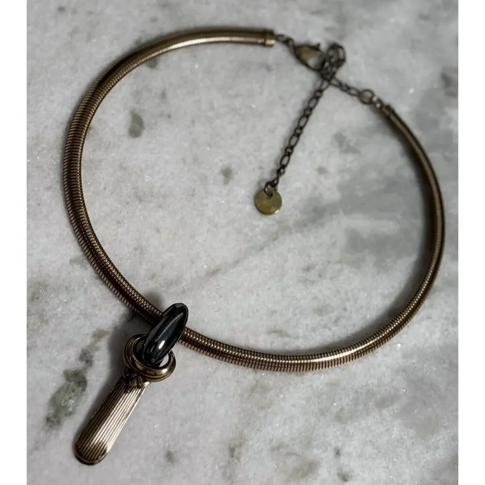 Vintage Ermani Bulatti Gold Tone Chunky Choker Collar Pendant Necklace